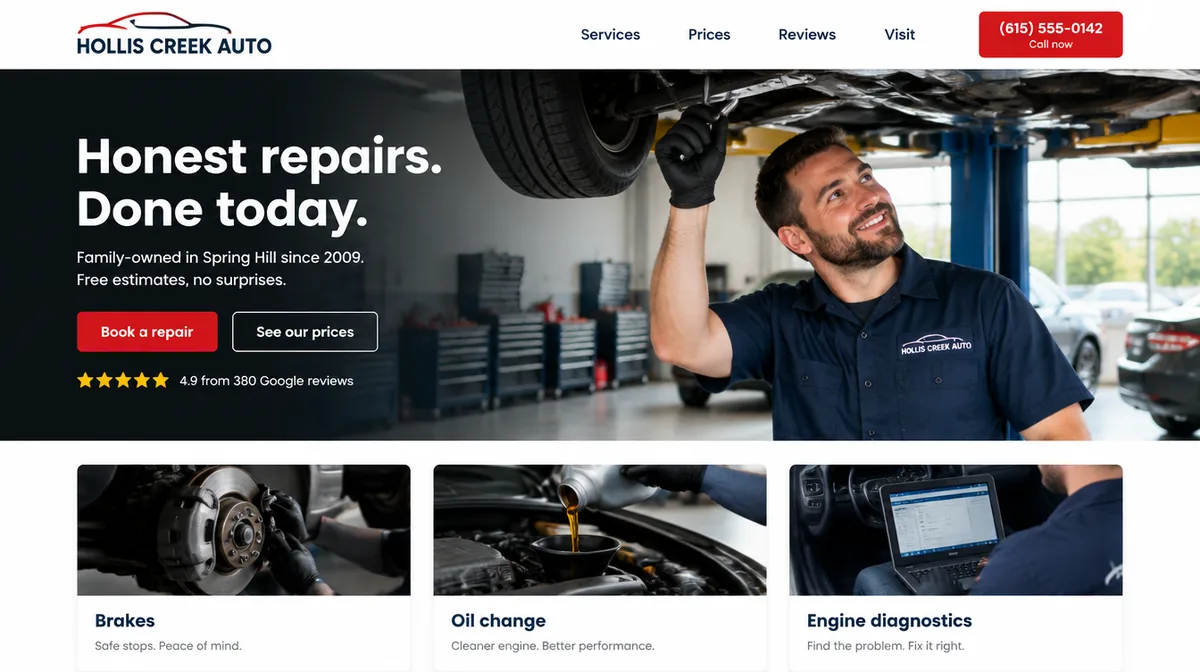 Auto repair website design concept