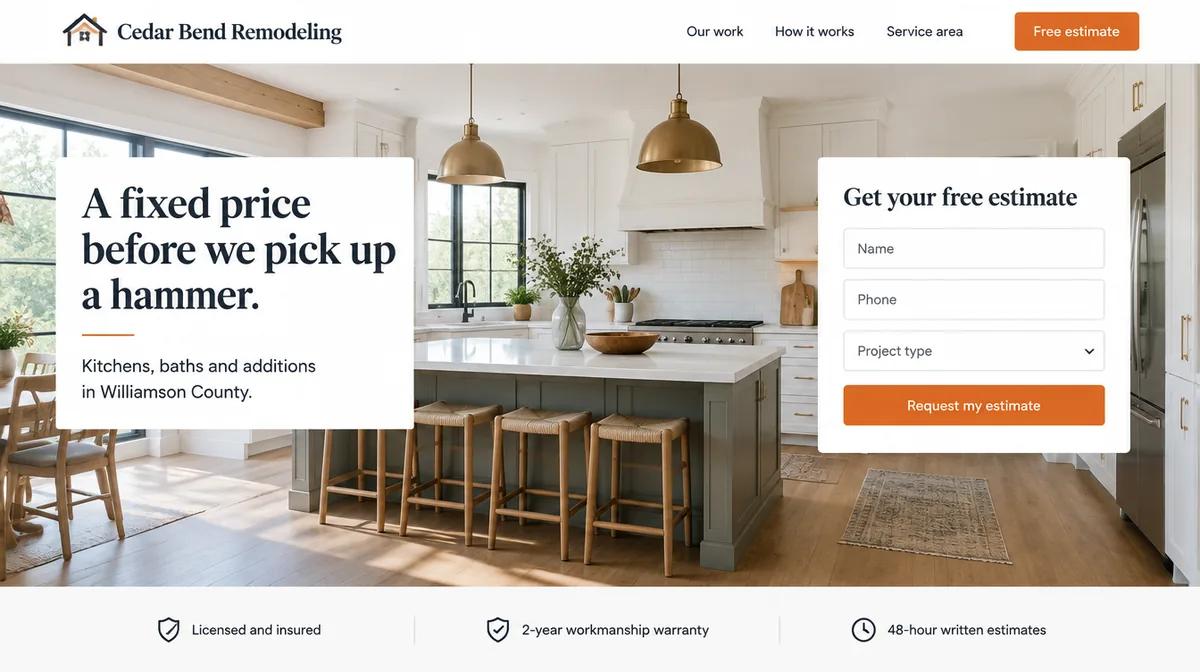 Remodeling contractor website design concept